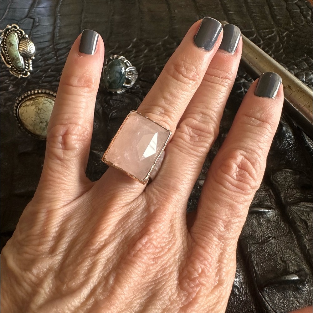 Ross-Simon Rose Quartz Statement Ring Sterling &RoseGold